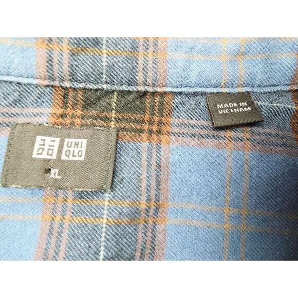 Uniqlo Size XL Womens Blue Brown White Trim Plaid Flannel Long Sleeve Shirt - Picture 5 of 10